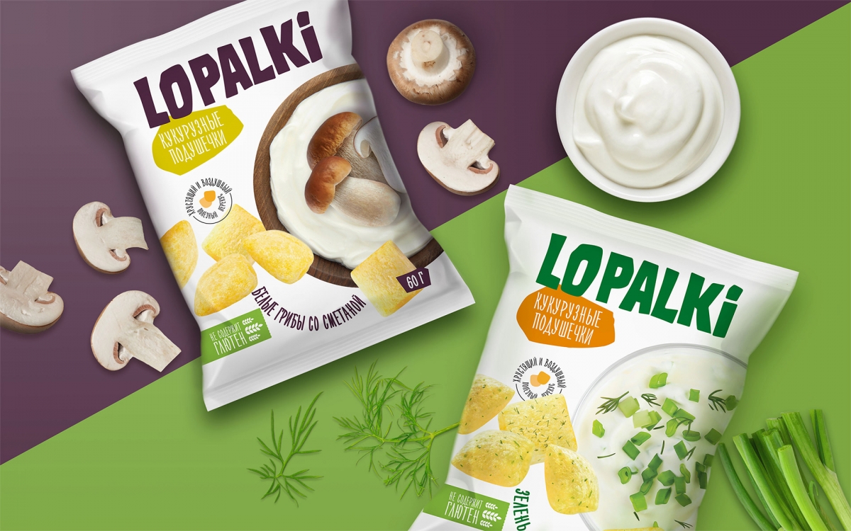 Дизайн упаковки кукурузных снэков "LOPALKI"