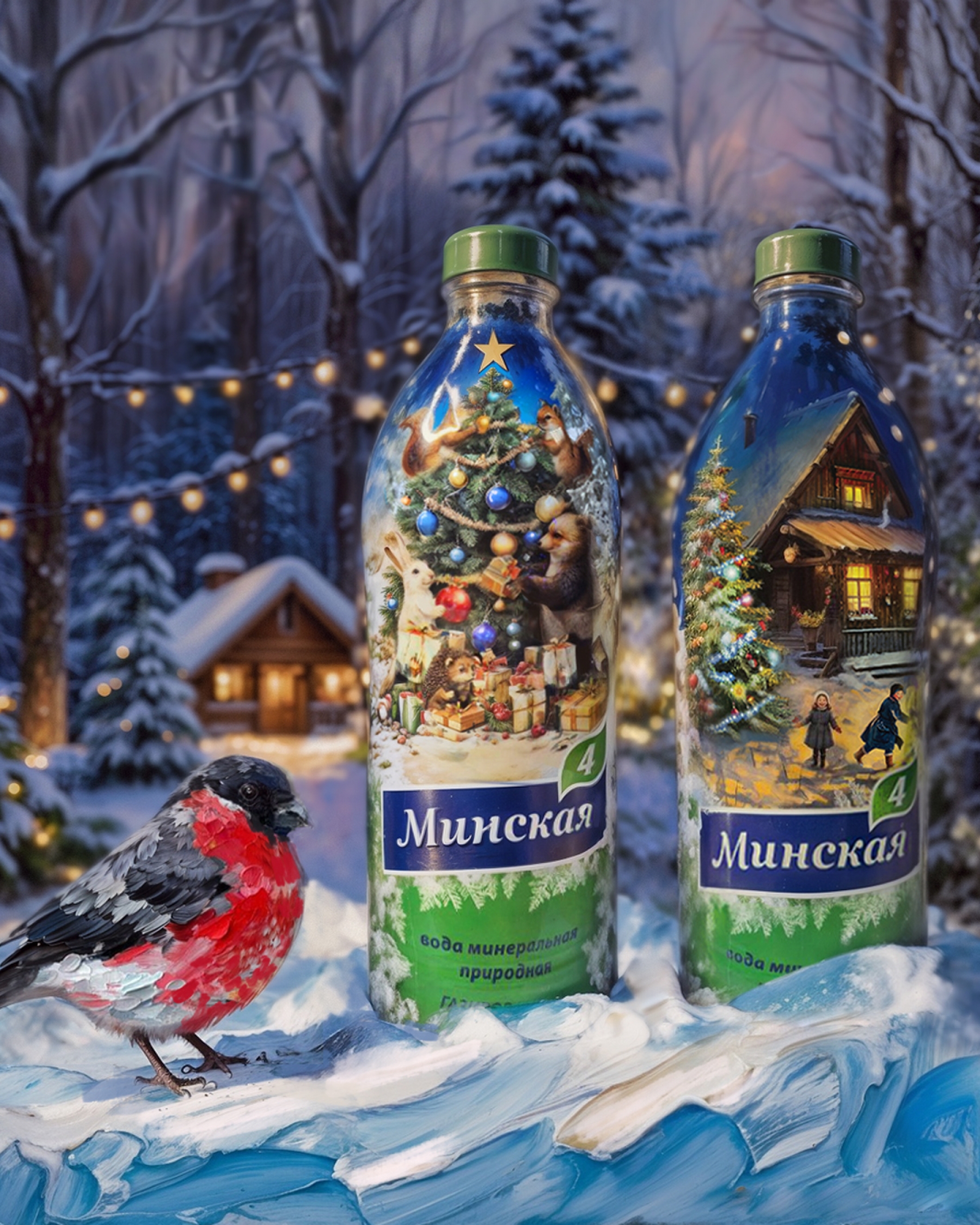 Дизайн новогодней серии минеральной воды "Минская 4"