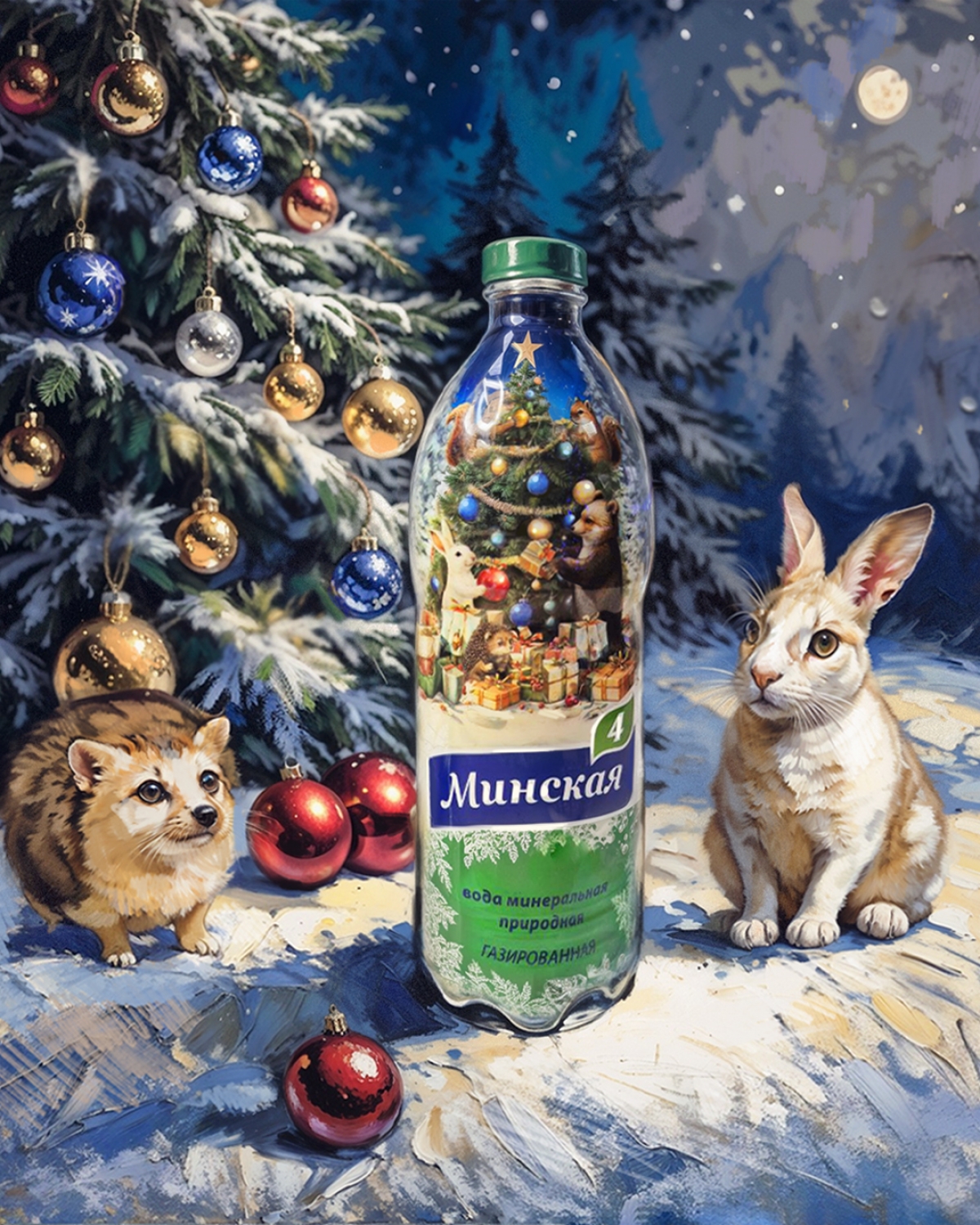 Дизайн новогодней серии минеральной воды "Минская 4"