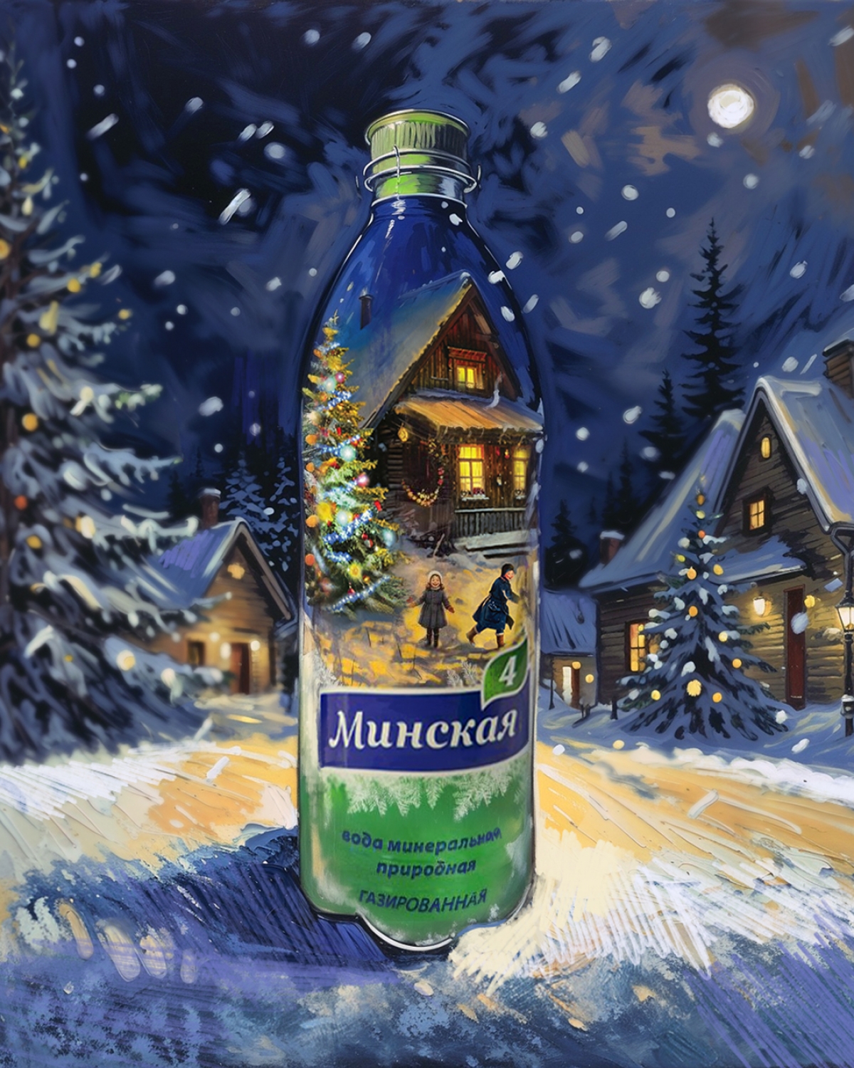 Дизайн новогодней серии минеральной воды "Минская 4"